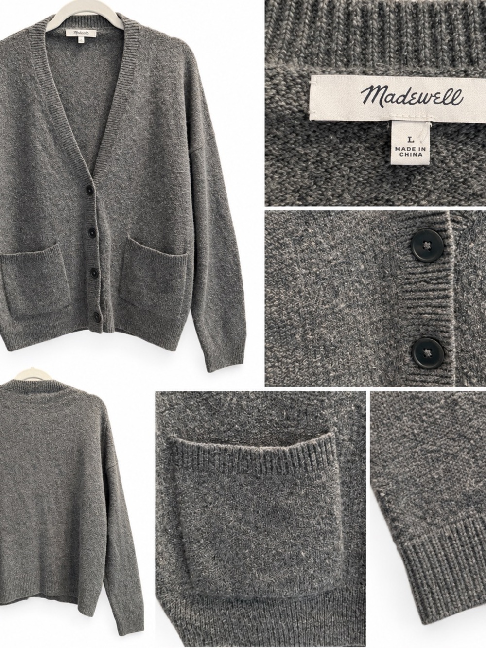 Madewell Gray Button-Front Relaxed V-Neck Cardigan